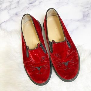 Charlotte Olympia velvet cat Slip Ons